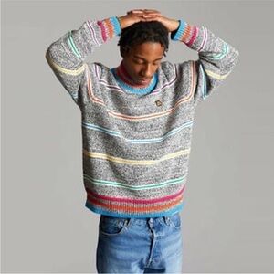 Teddy Fresh Marled Gray Stripe Knit Sweater Size Medium M